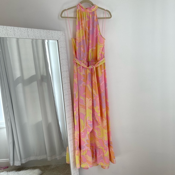 ASOS Retro Floral Halter Belted Mod Maxi Dress - Picture 1 of 16